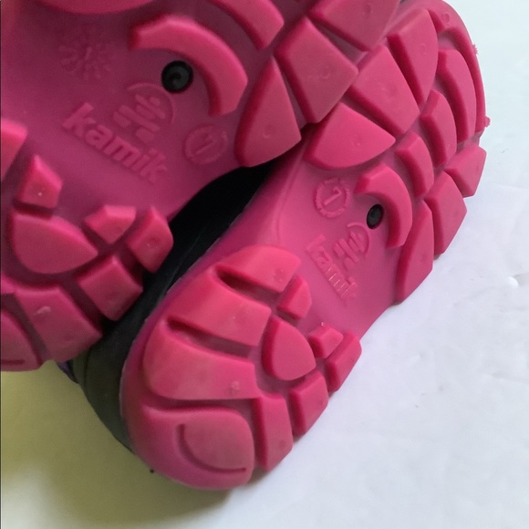 Kamik Kids 7 Purple Pink Snow Boots Hook n’ Loop Close Black Faux Fur - Picture 7 of 8